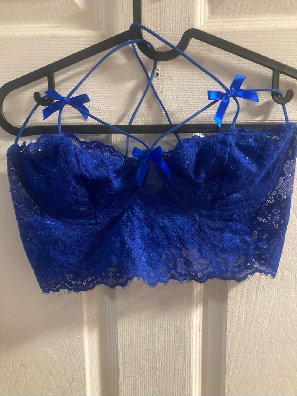 SHEIN Royal Blue Lace Bralette with Strappy Ribbon Bows